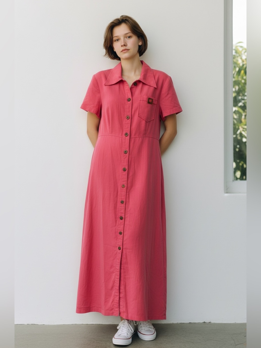 Vintage Liz Claiborne Button-Front Coral Pink Maxi Dress